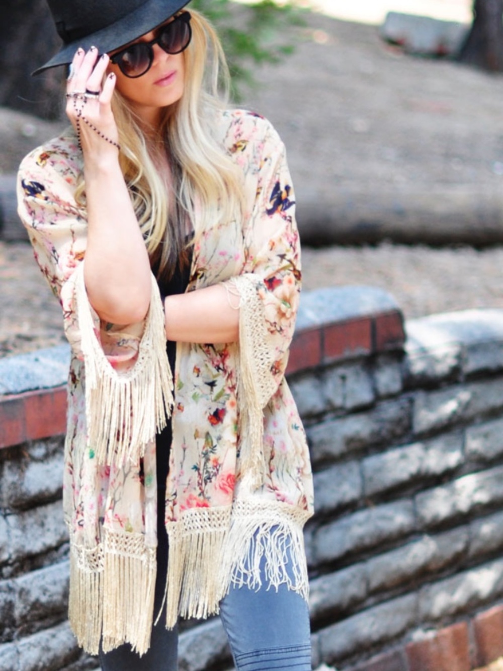 ALYTHEA fringe kimono jacket No Rest for Bridget boho semi-sheer floral robe